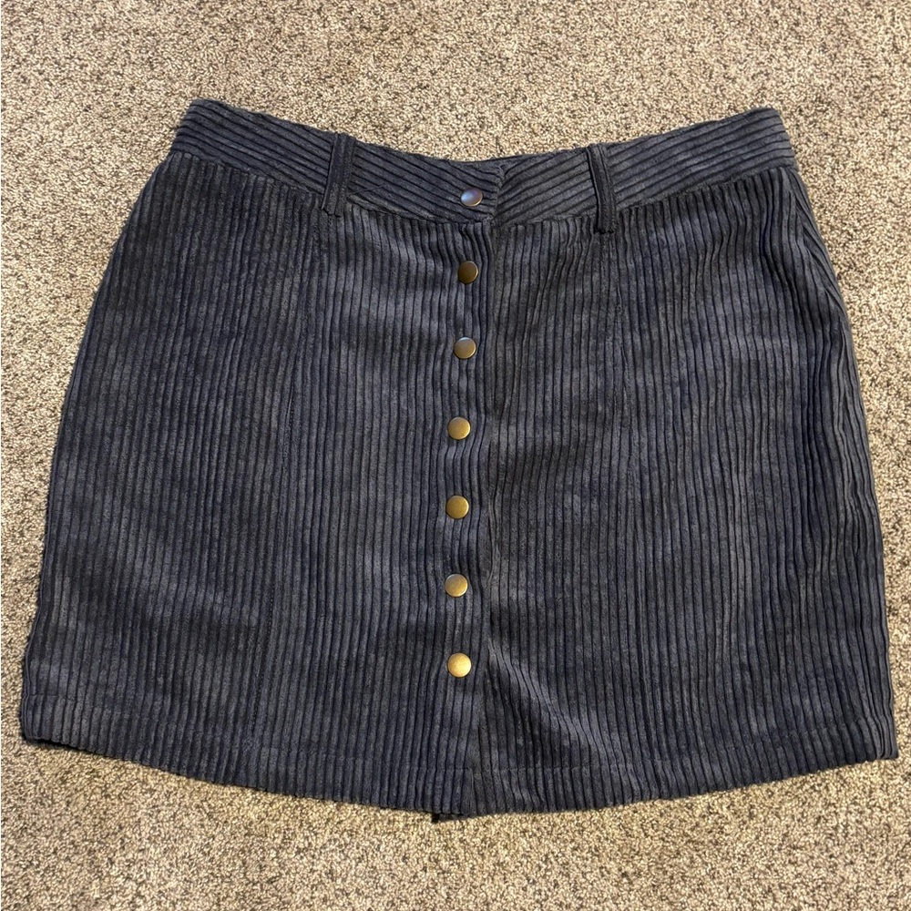Impressions Blue Ribbed Mini Skirt with Buttons